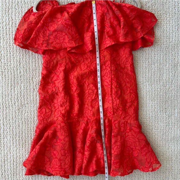 KEEPSAKE THE LABEL Red Ruffle Strapless Mini Dress Size Large Floral Jacquard - Picture 13 of 13